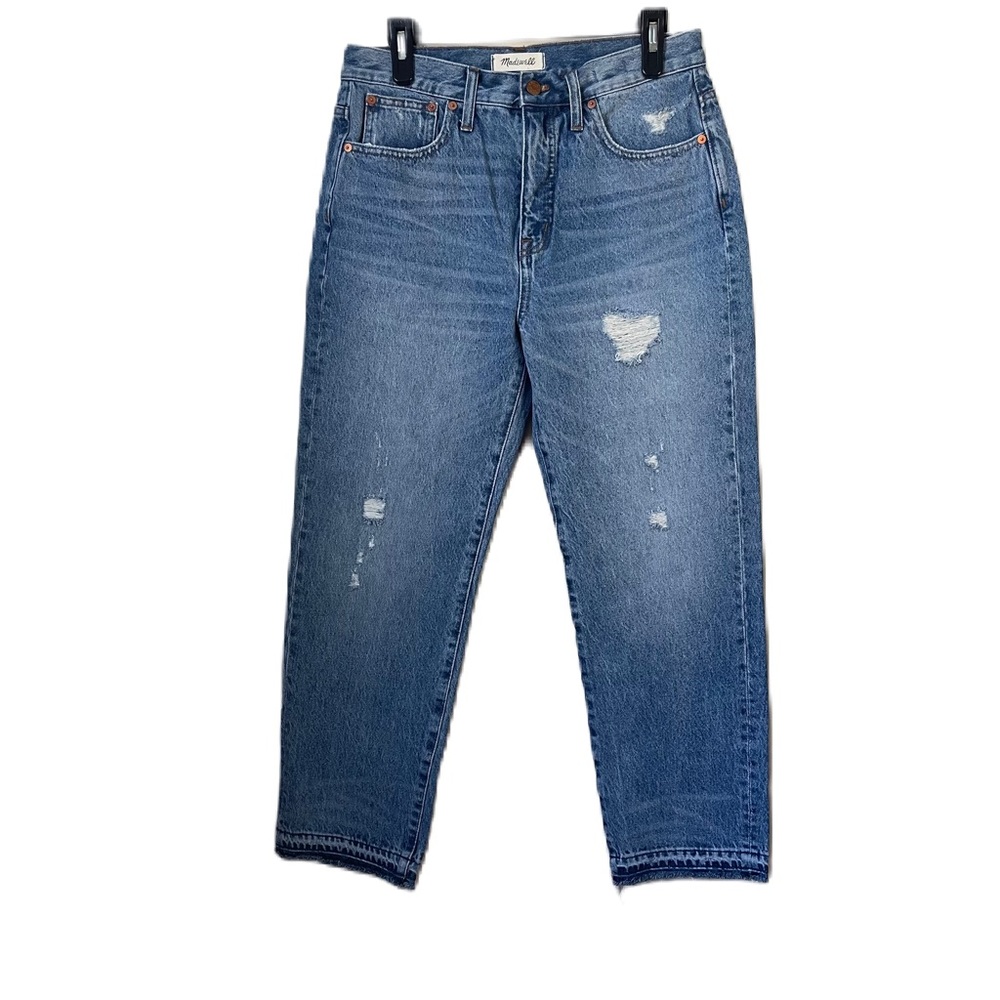 Madewell classic straight jean detructed edition size 29 distressed fray raw hem